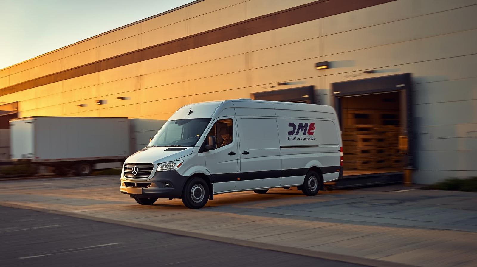 DME delivery truck at warehouse